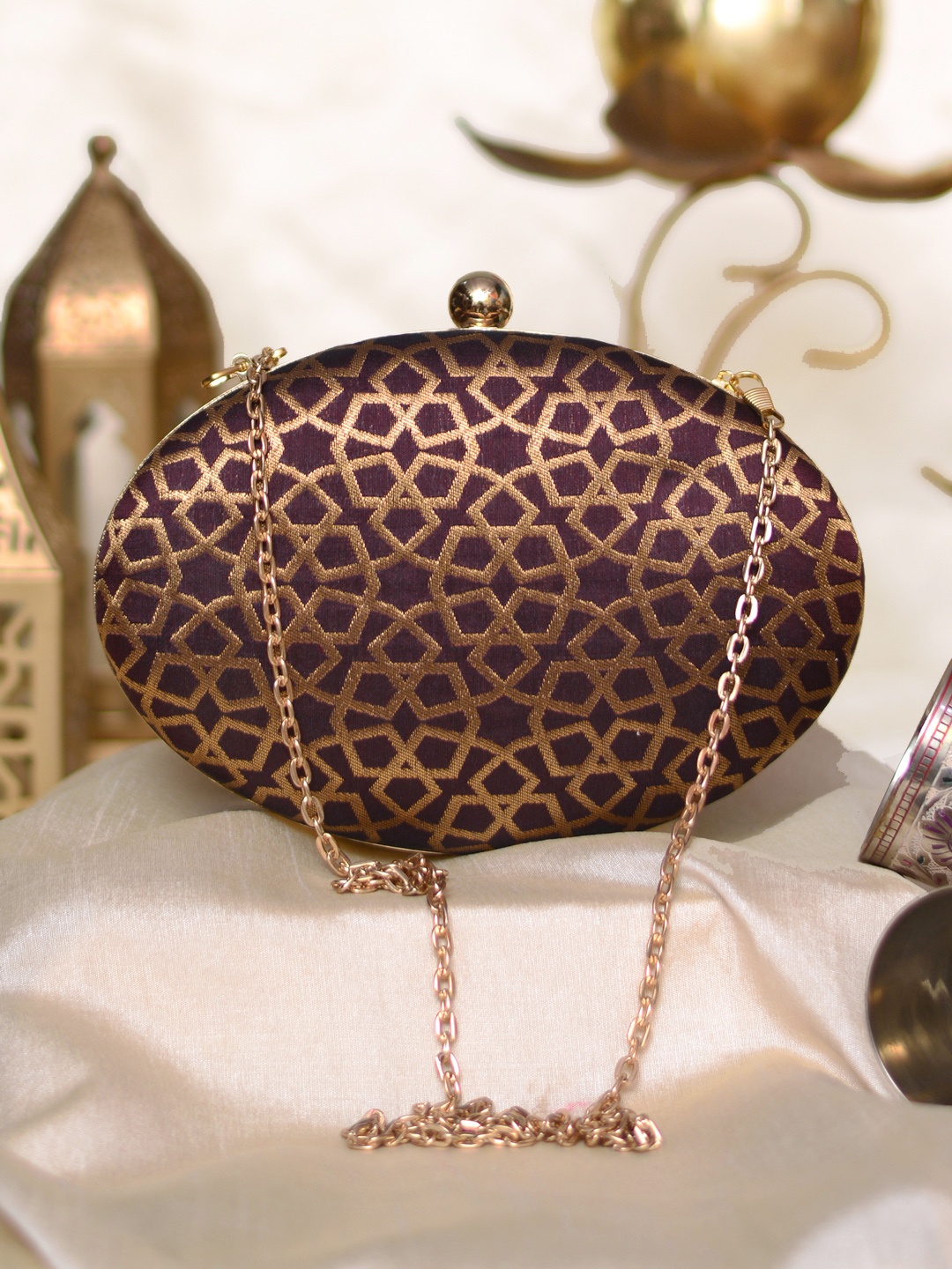

ARTKLIM Maroon & Gold-Toned Embroidered Box Clutch