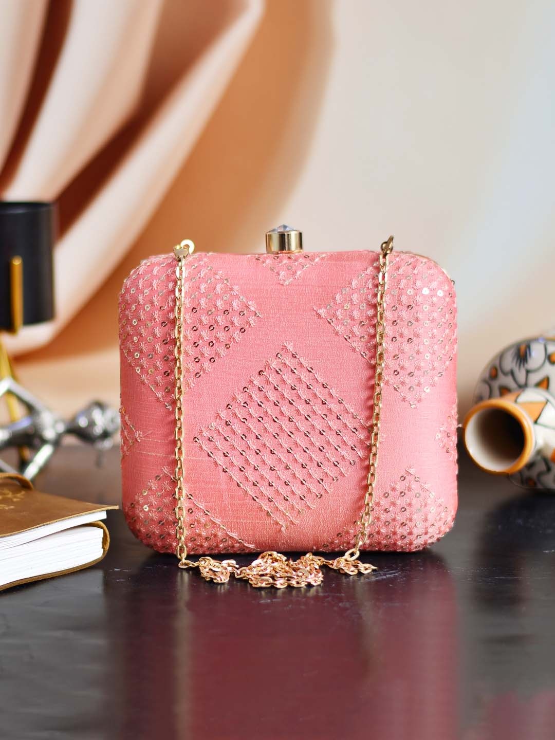 

ARTKLIM Pink Embellished Box Clutch