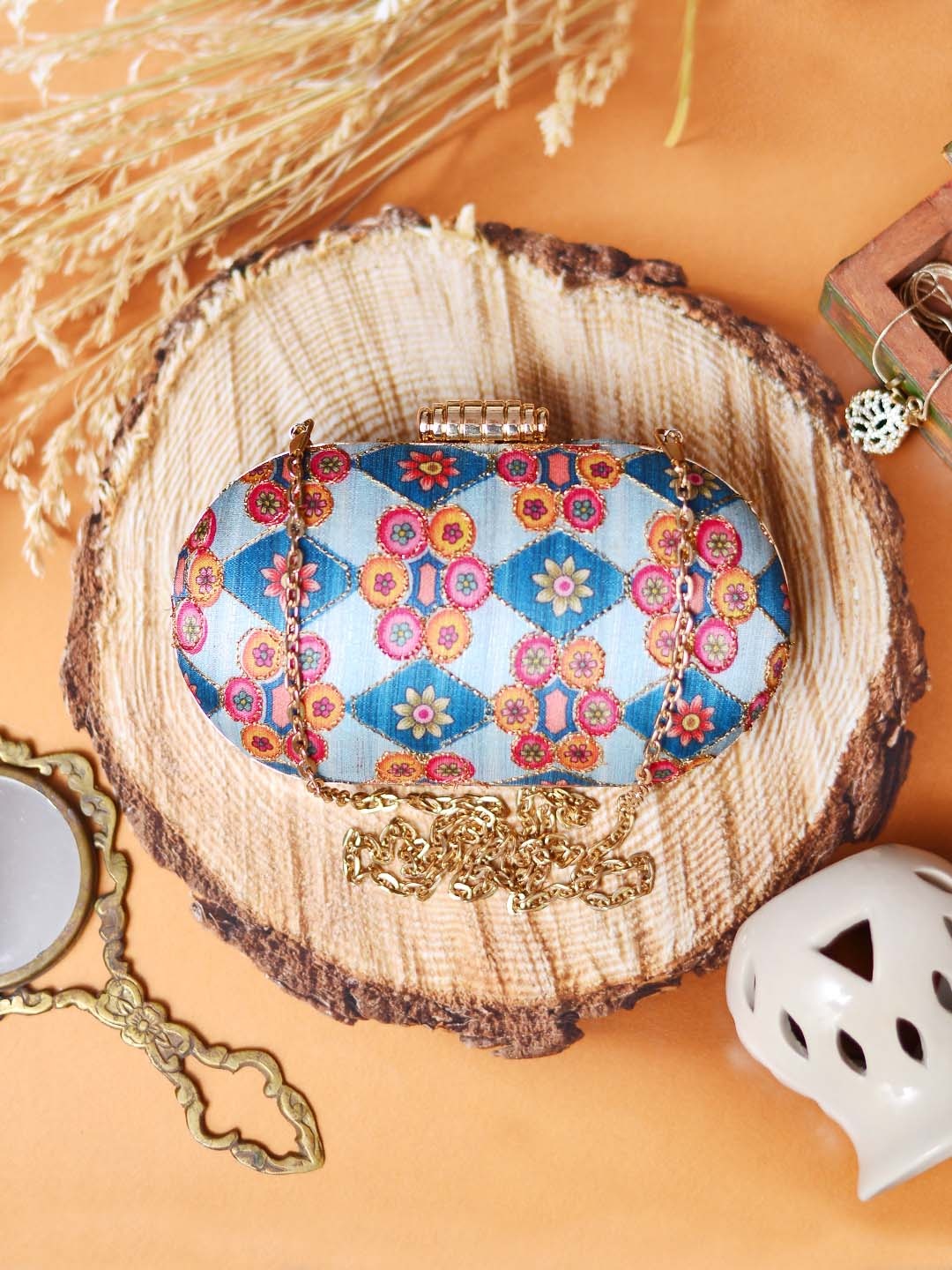 ARTKLIM Blue & Pink Embroidered Box Clutch