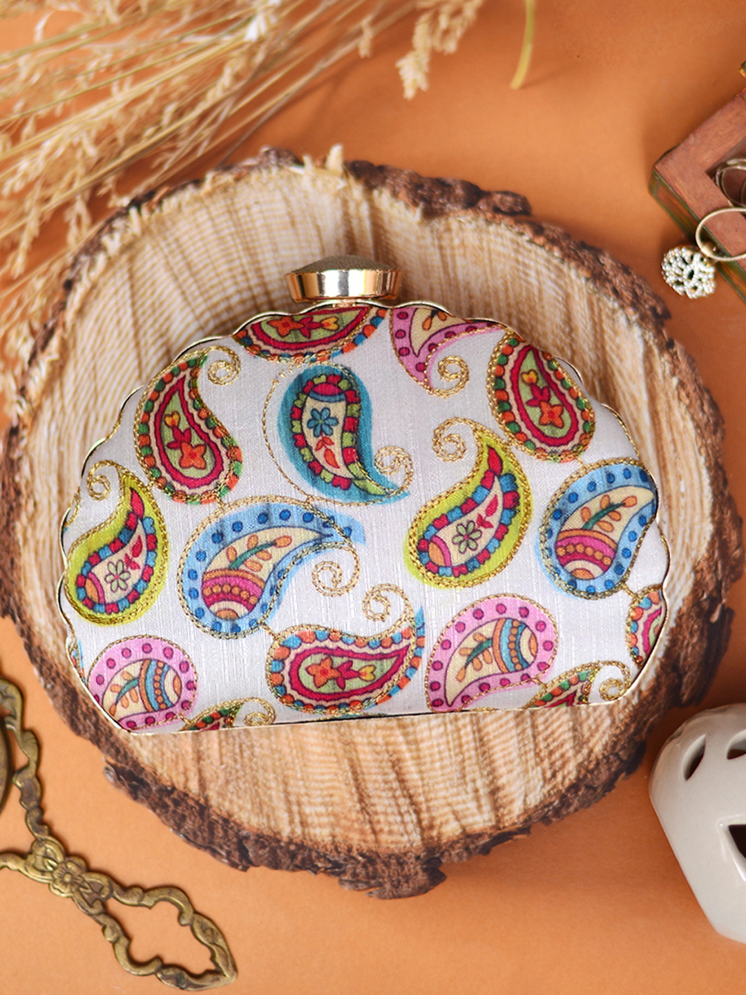 

ARTKLIM Pink & Blue Embroidered Box Clutch