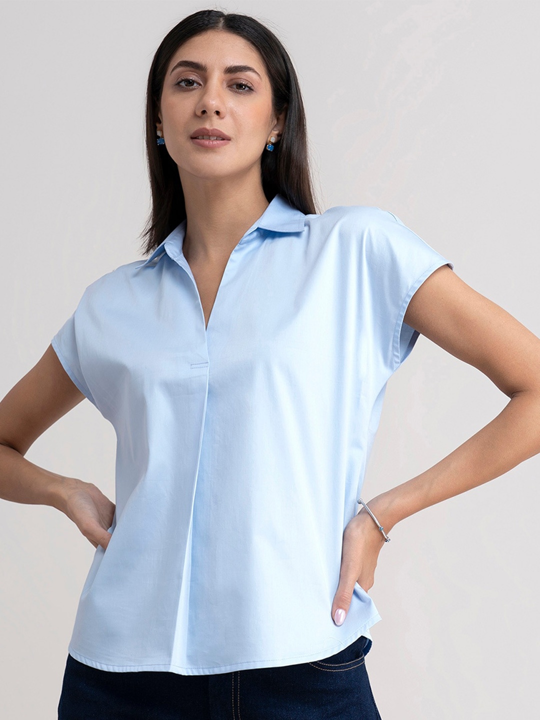 

FableStreet Women Blue Extended Sleeves Shirt Style Top