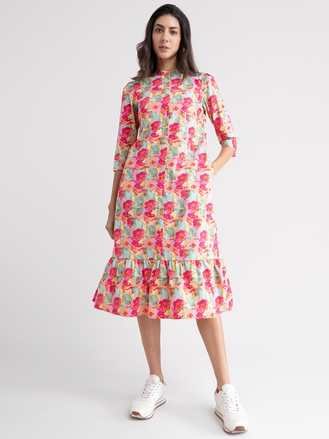 

FableStreet Pink Floral A-Line Midi Dress