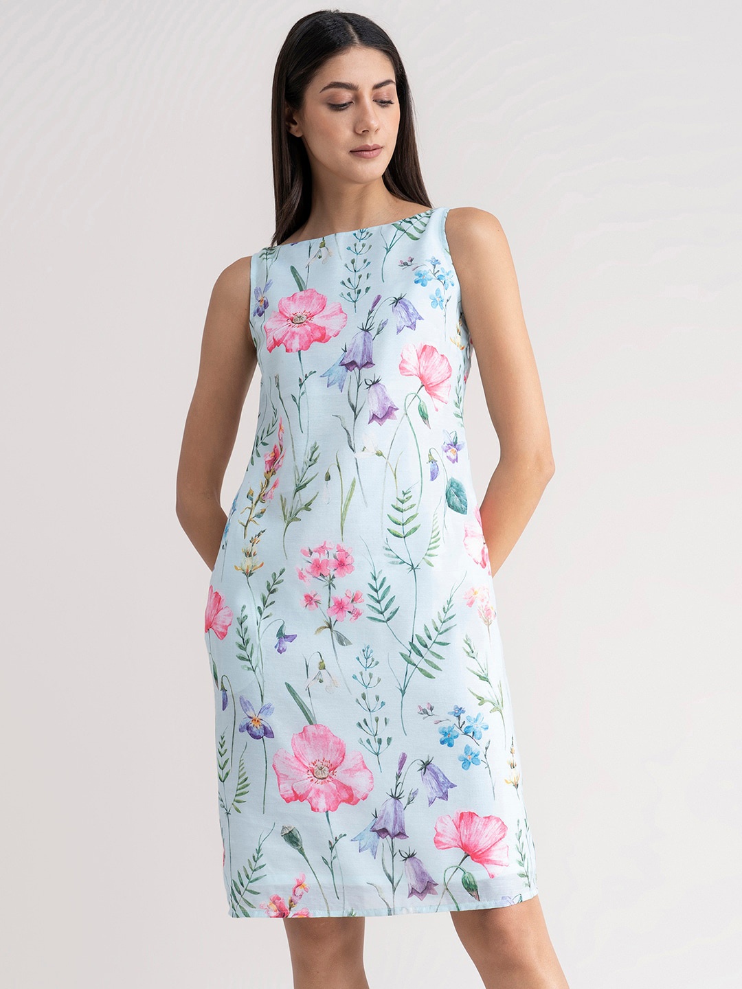 

FableStreet Green & Pink Floral A-Line Dress