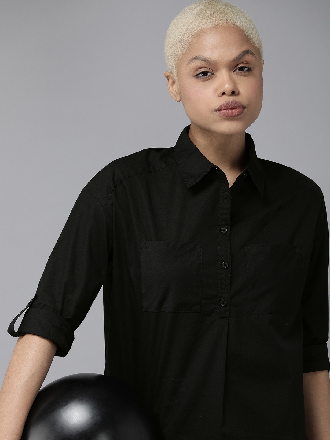 

Roadster Women Black Classic Pure Cotton Casual Shirt