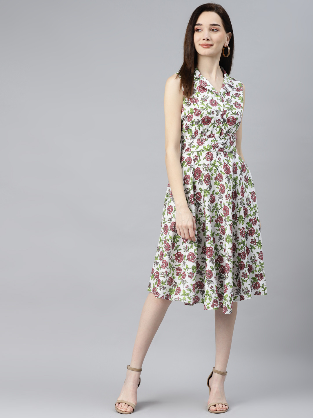 

Ayaany White & Green Floral Cotton Dress