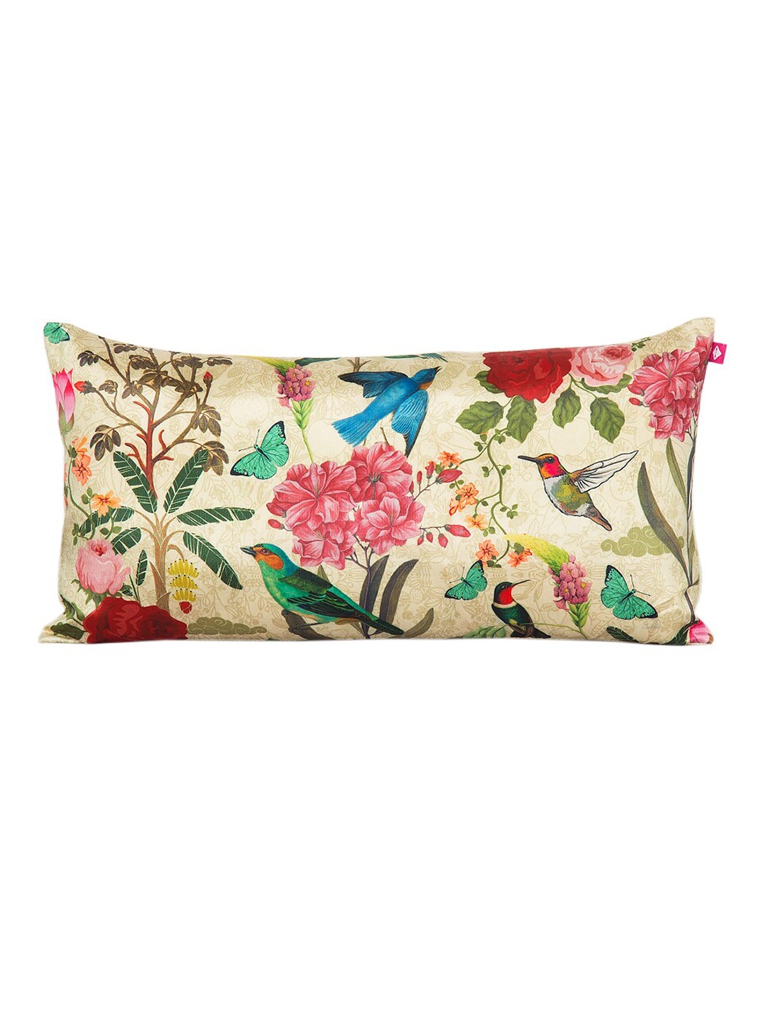 

India Circus by Krsnaa Mehta Cream-Coloured & Pink Floral Rectangle Cushion Cover