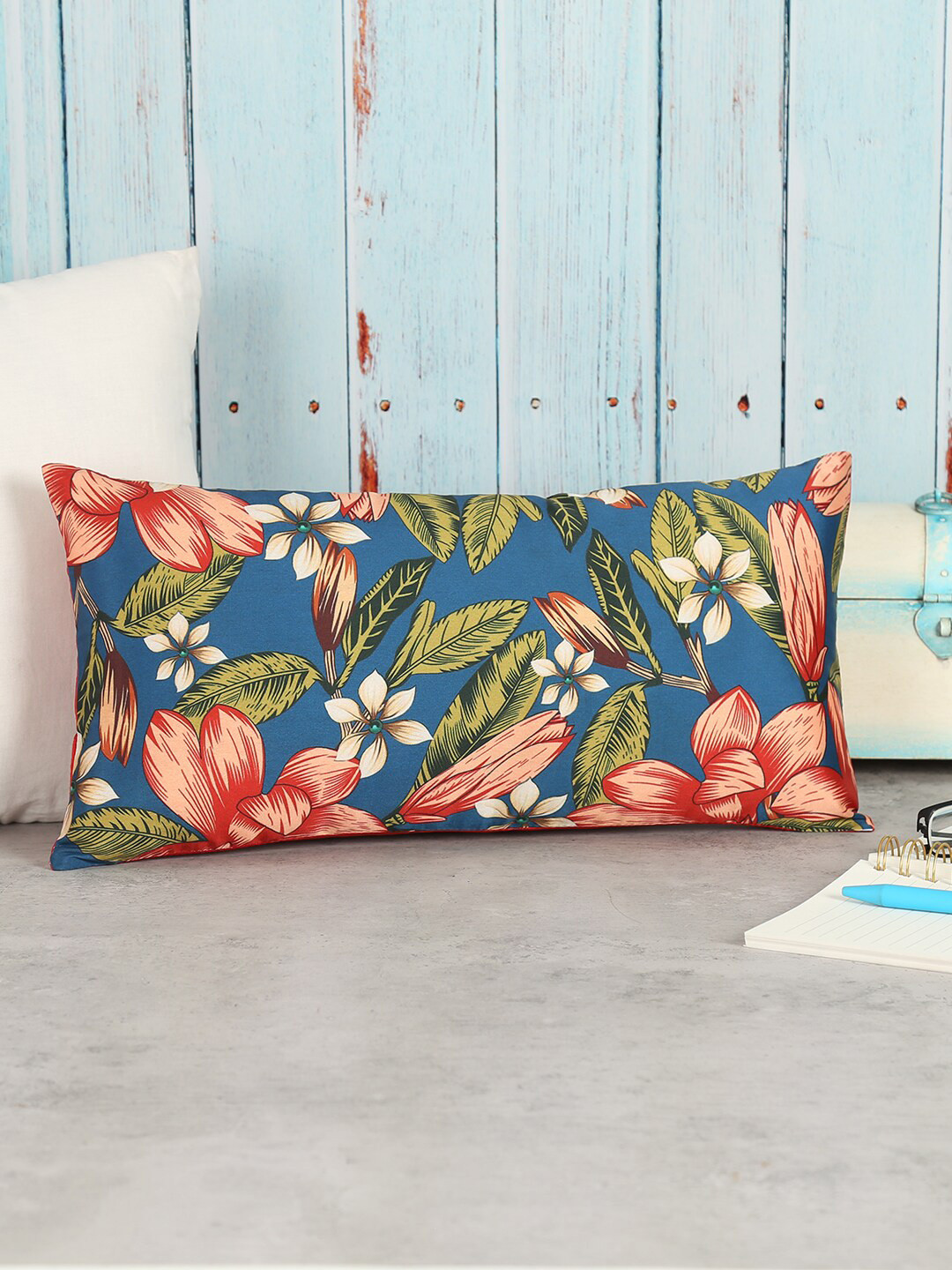 

India Circus by Krsnaa Mehta Navy Blue & Red Ethnic Motifs Rectangle Cushion Covers