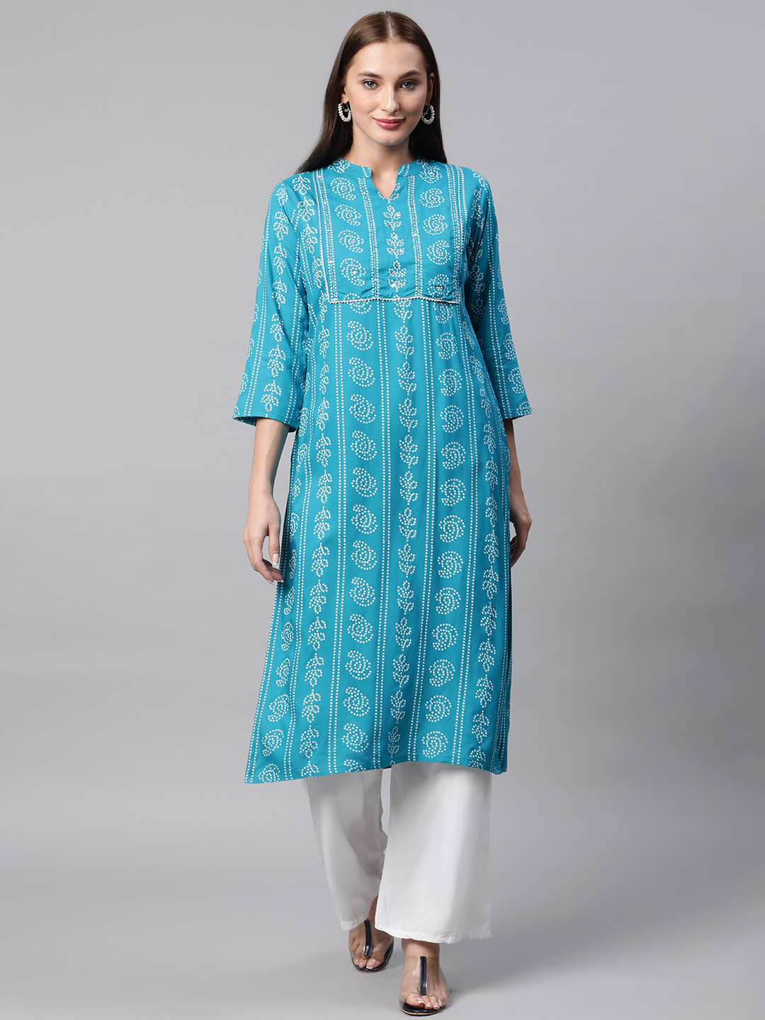 

INDYES Women Blue Bandhani Print Kurta