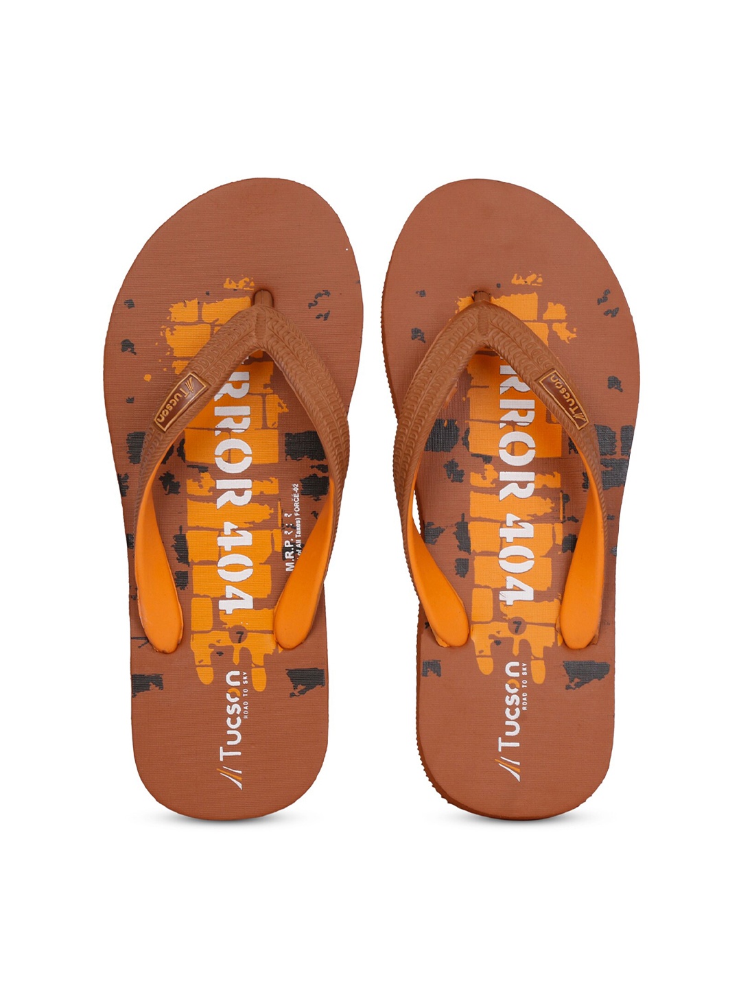 

Tucson Men Tan Brown Printed Rubber Thong Flip-Flops