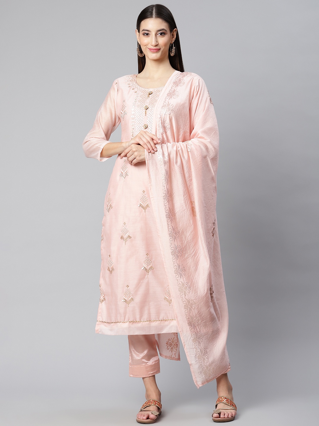 

RAJGRANTH Pink Embroidered Unstitched Dress Material