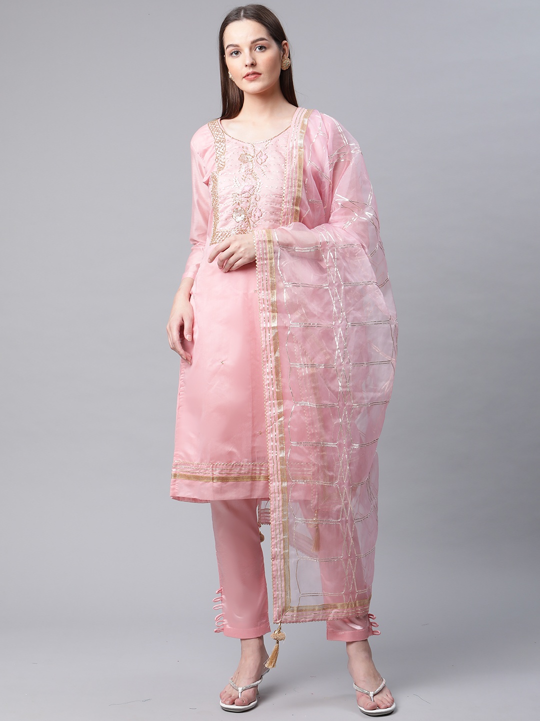 

RAJGRANTH Pink Embroidered Unstitched Dress Material