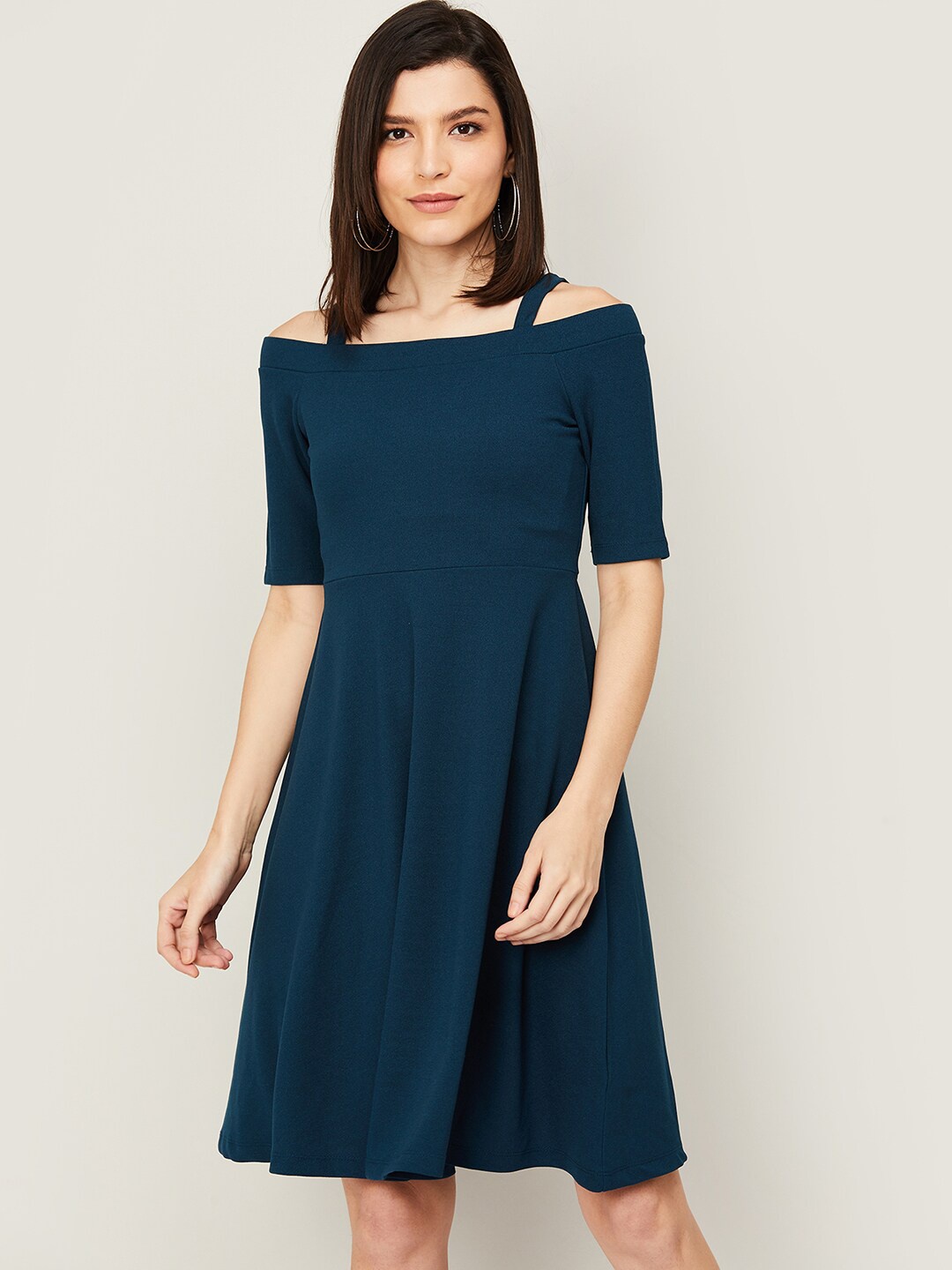 

CODE by Lifestyle Women Teal Blue Solid Fit & Flare Dress