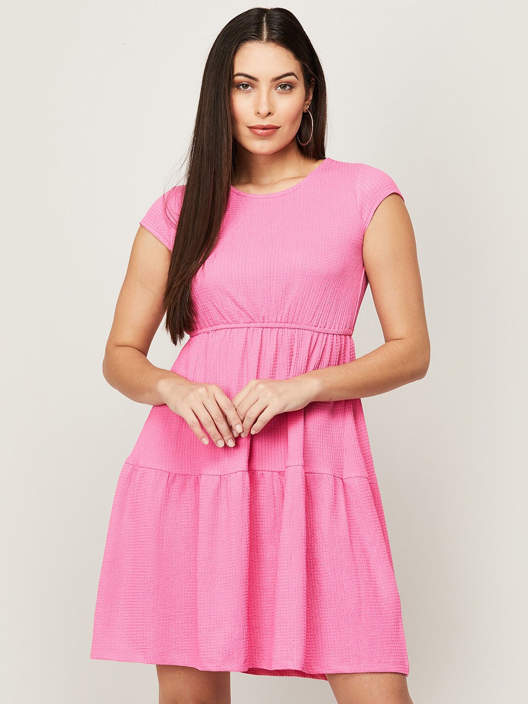 

Fame Forever by Lifestyle Pink Solid Tiered Dress