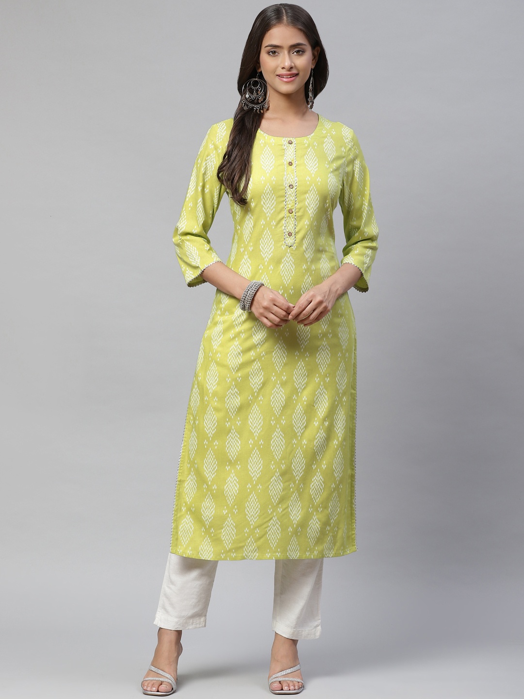 

PIROH Women Green & White Ethnic Motifs Printed Kurta
