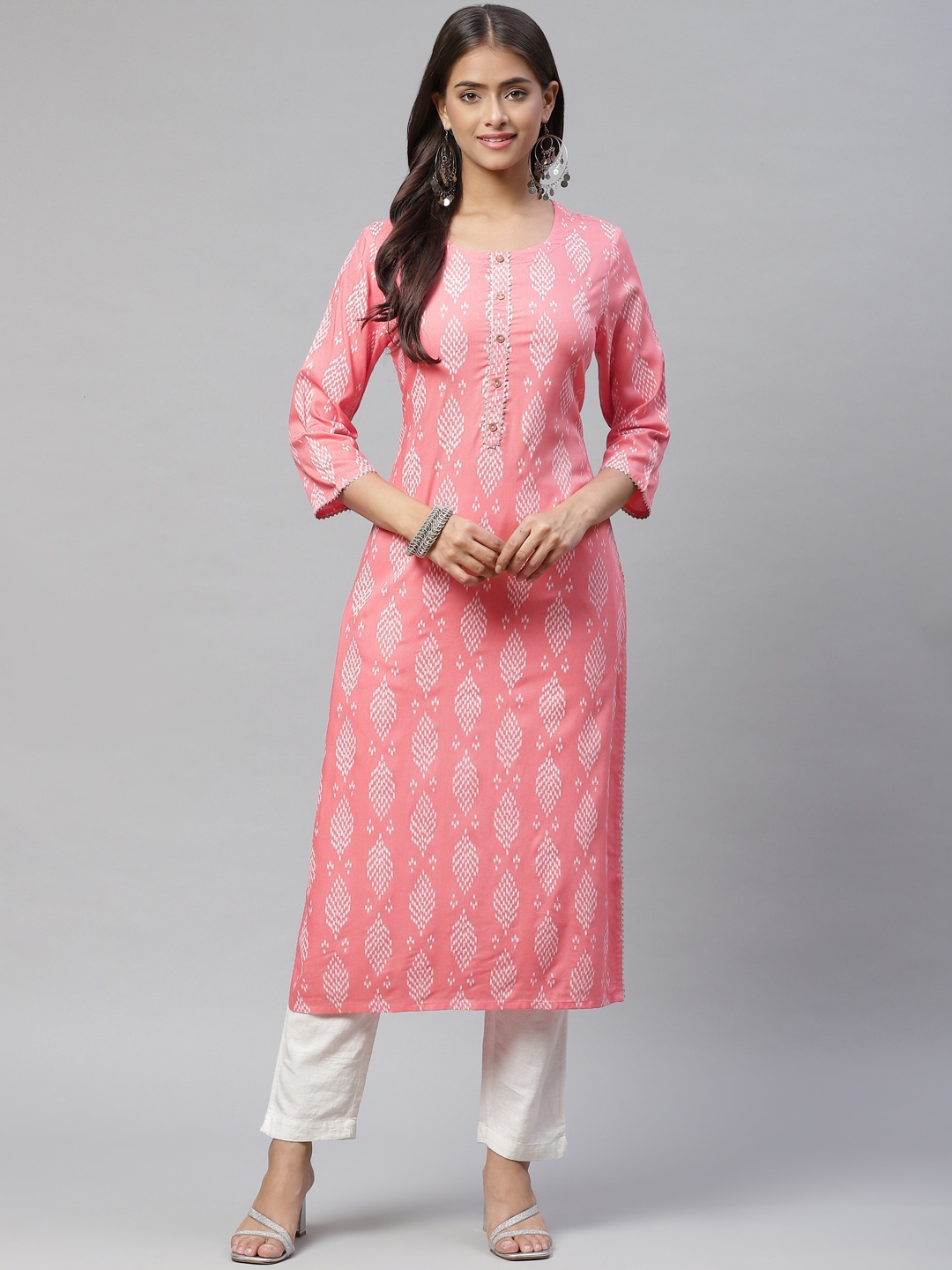 

PIROH Women Peach-Coloured & White Ethnic Motifs Printed Kurta