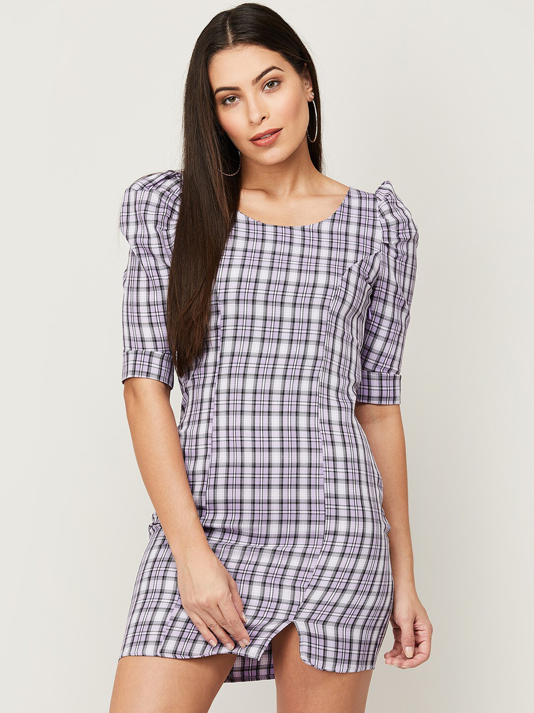 

Ginger by Lifestyle Purple Checked Sheath Dress