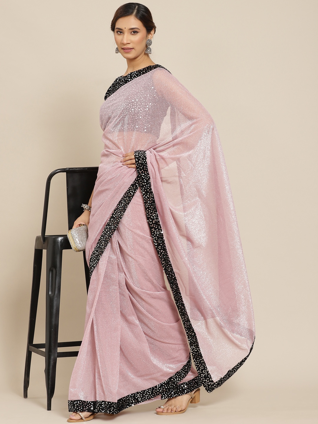 

Mitera Pink & Black Sequinned Saree