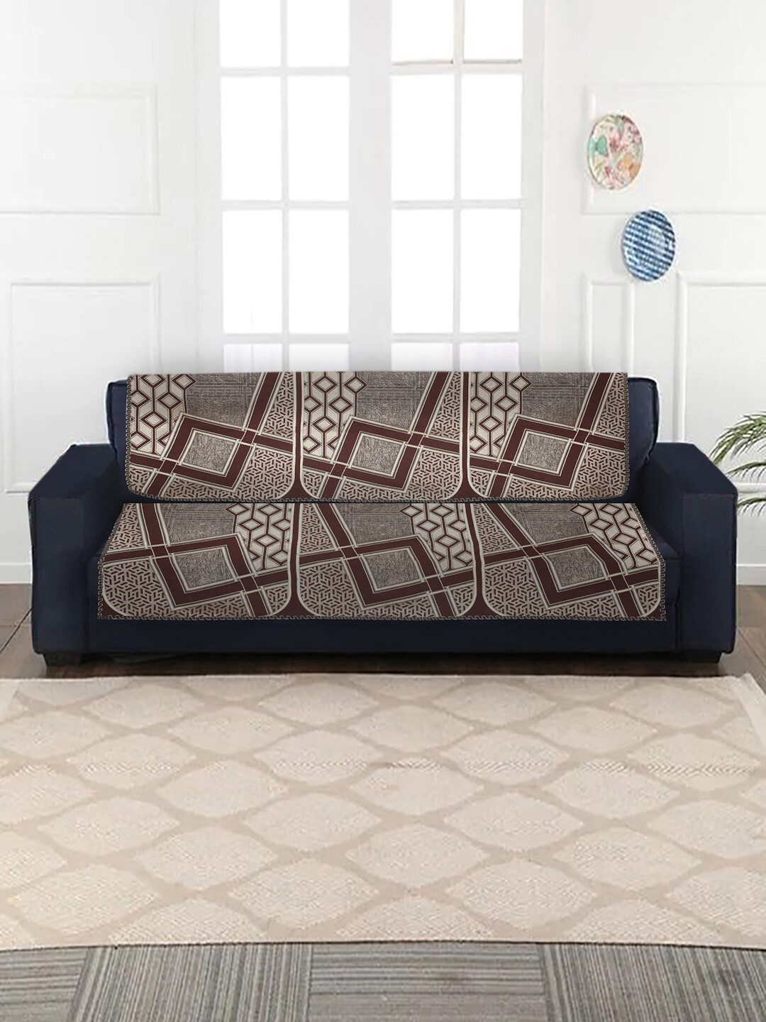 

MULTITEX 10 Pieces Brown Printed 5-Seater Sofa Cover