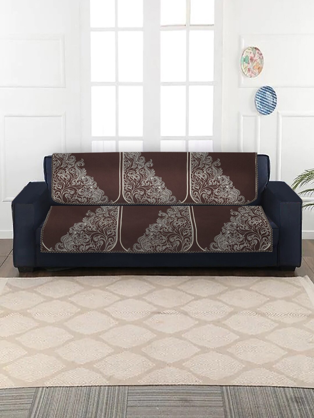 

MULTITEX Set of 10 Grey & Brown Jacquard 5 Seater Sofa Covers