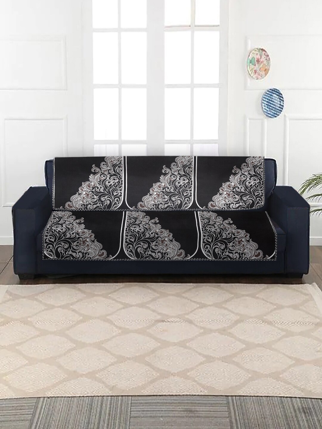 

MULTITEX Black Jacquard 5-Seater Sofa Cover
