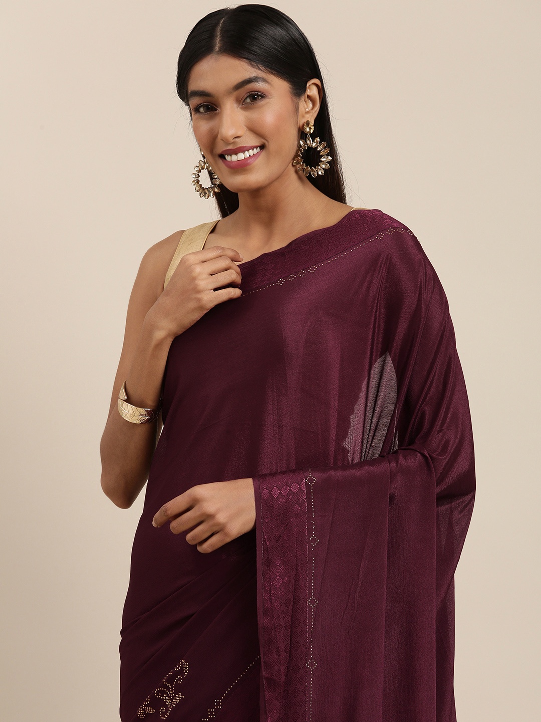 

Shaily Maroon Ethnic Motifs Pure Chiffon Saree