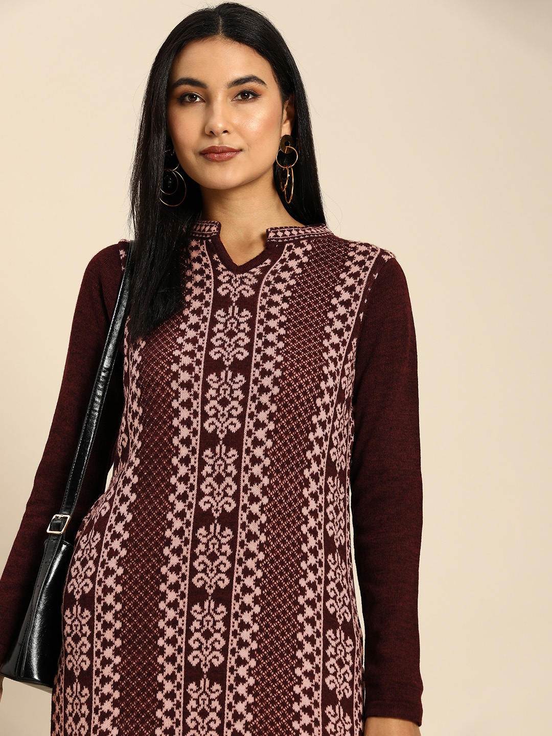 

Anouk Women Maroon Ethnic Motifs Printed Acrylic Kurta