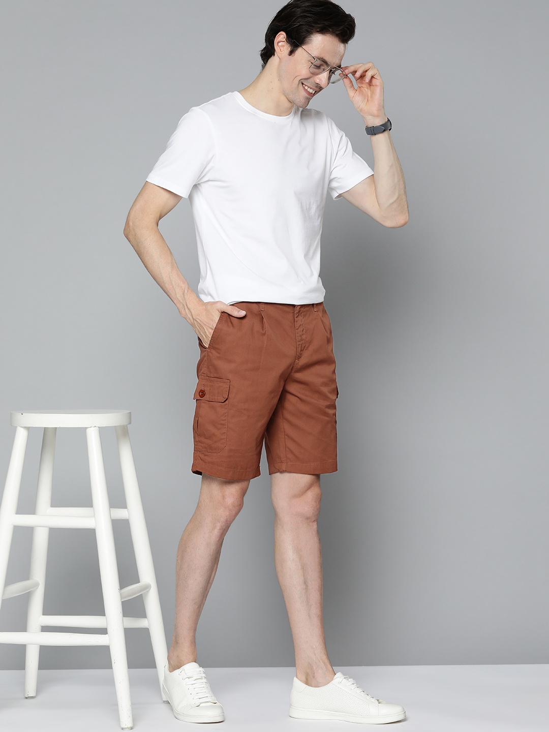 

Mast & Harbour Men Brown Pure Cotton Solid Cargo Shorts