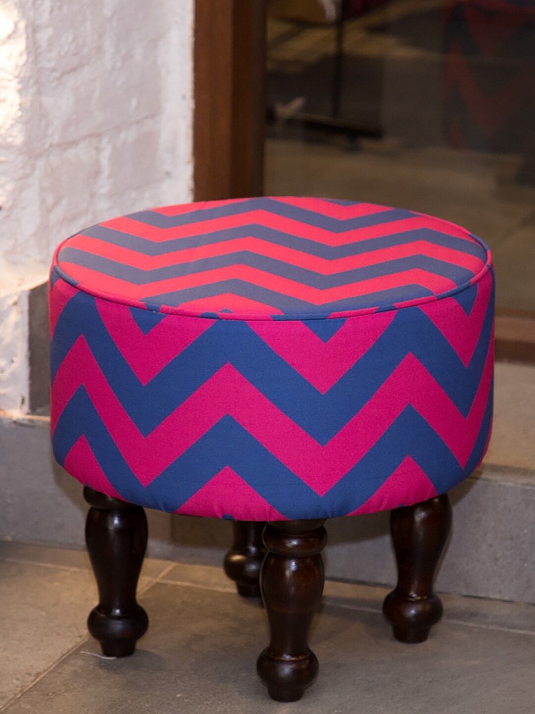 

India Circus by Krsnaa Mehta Pink & Blue Chevron Melavo Ottoman