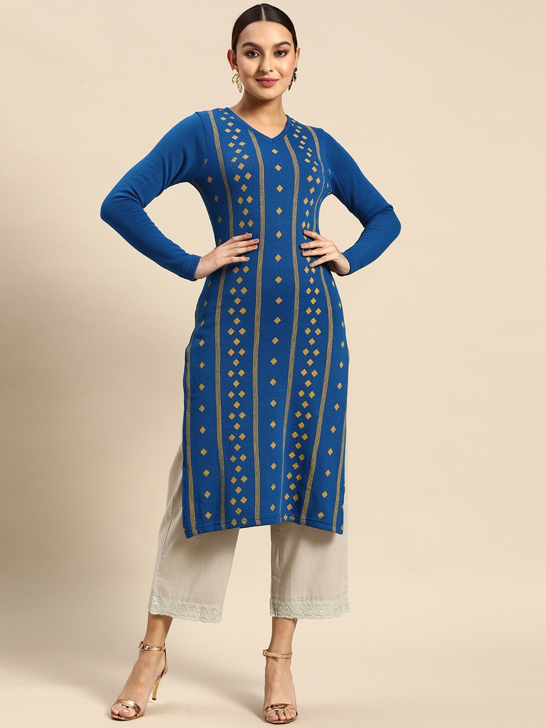 

Anouk Women Printed Winter Kurta, Blue