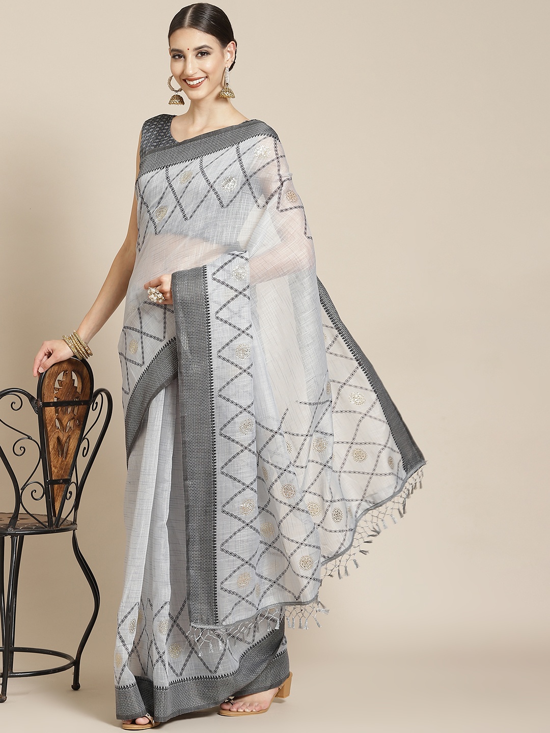

Satrani Grey Woven Design Saree