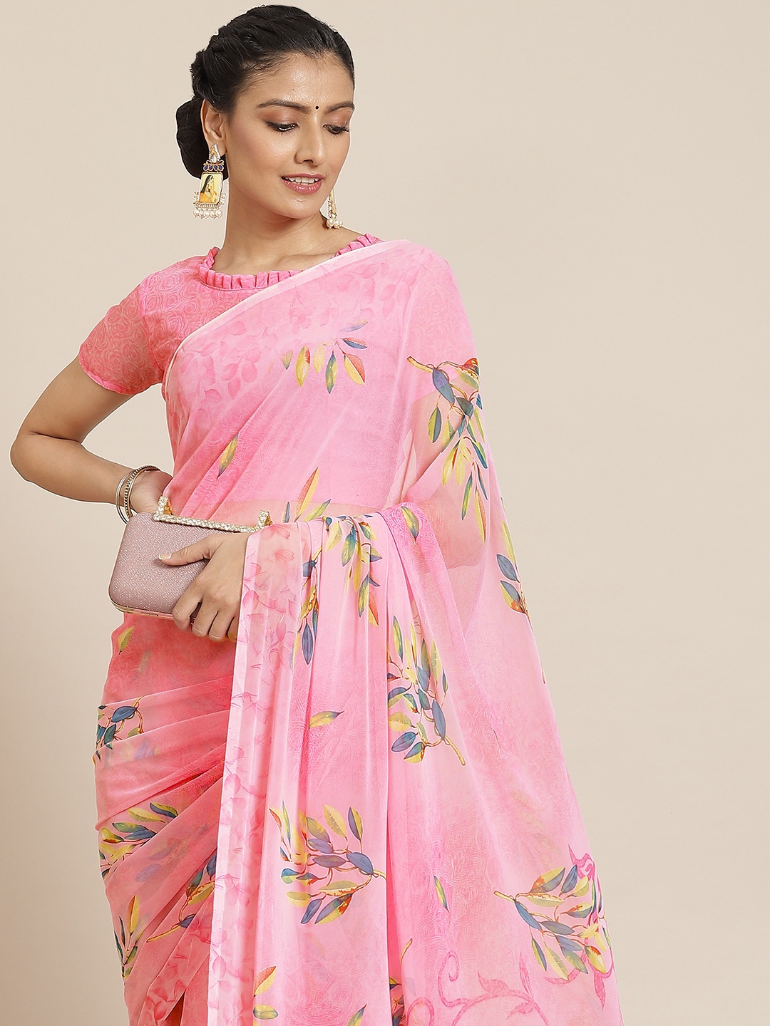 

Satrani Pink Floral Saree