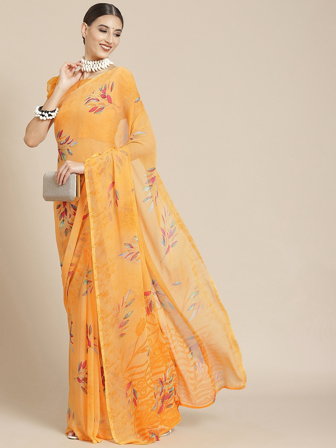

Satrani Yellow Floral Saree