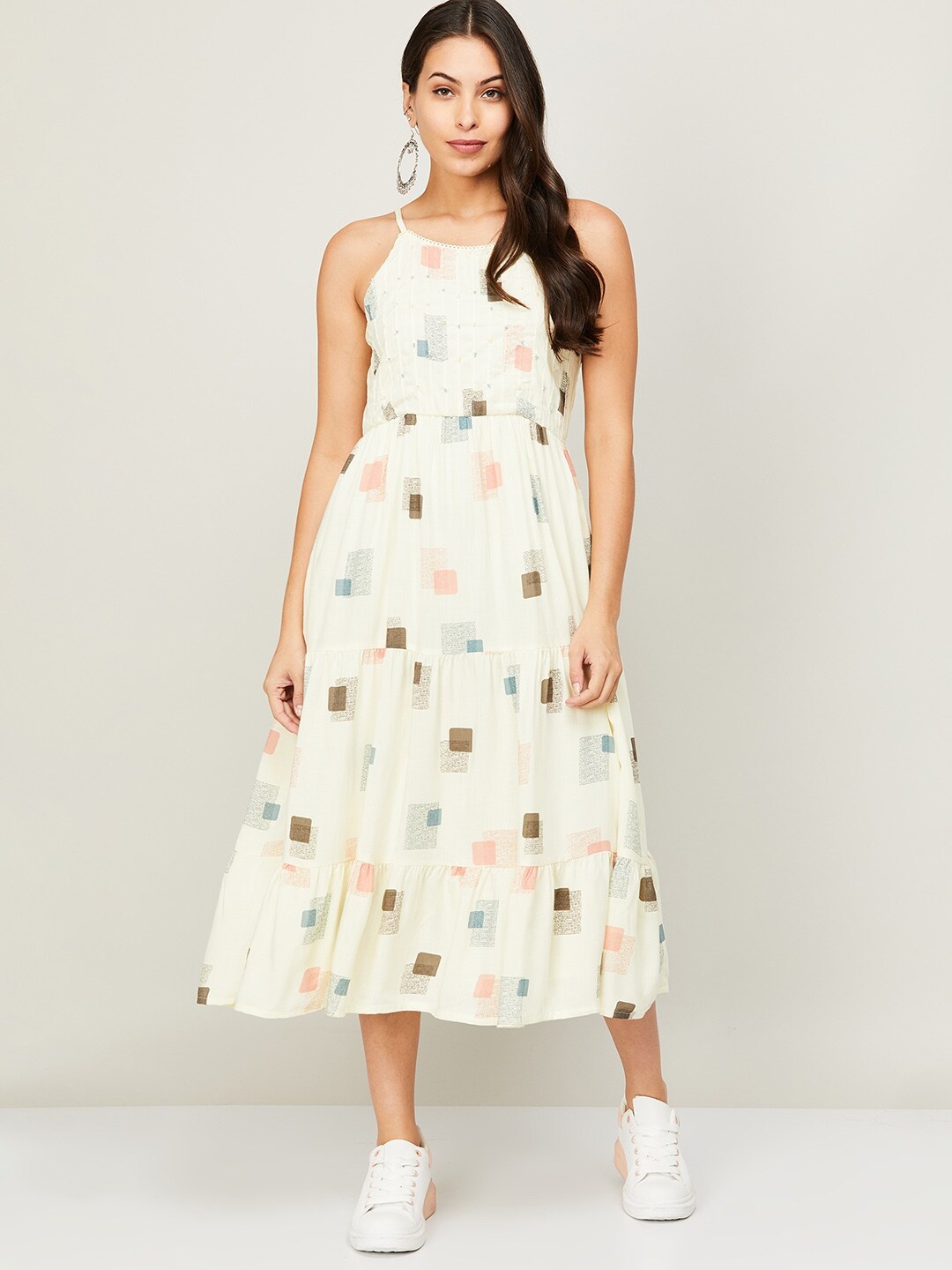 

Colour Me by Melange Women White Printed Fit & Flare Midi Dress