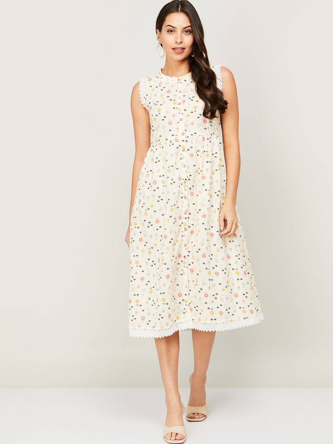 

Colour Me by Melange White Floral A-Line Midi Dress