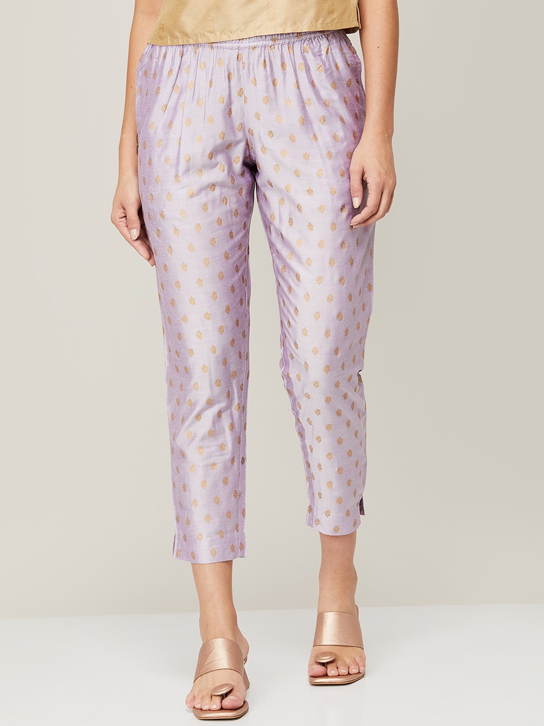 

Melange by Lifestyle Women Purple Floral Print High-Rise Trousers