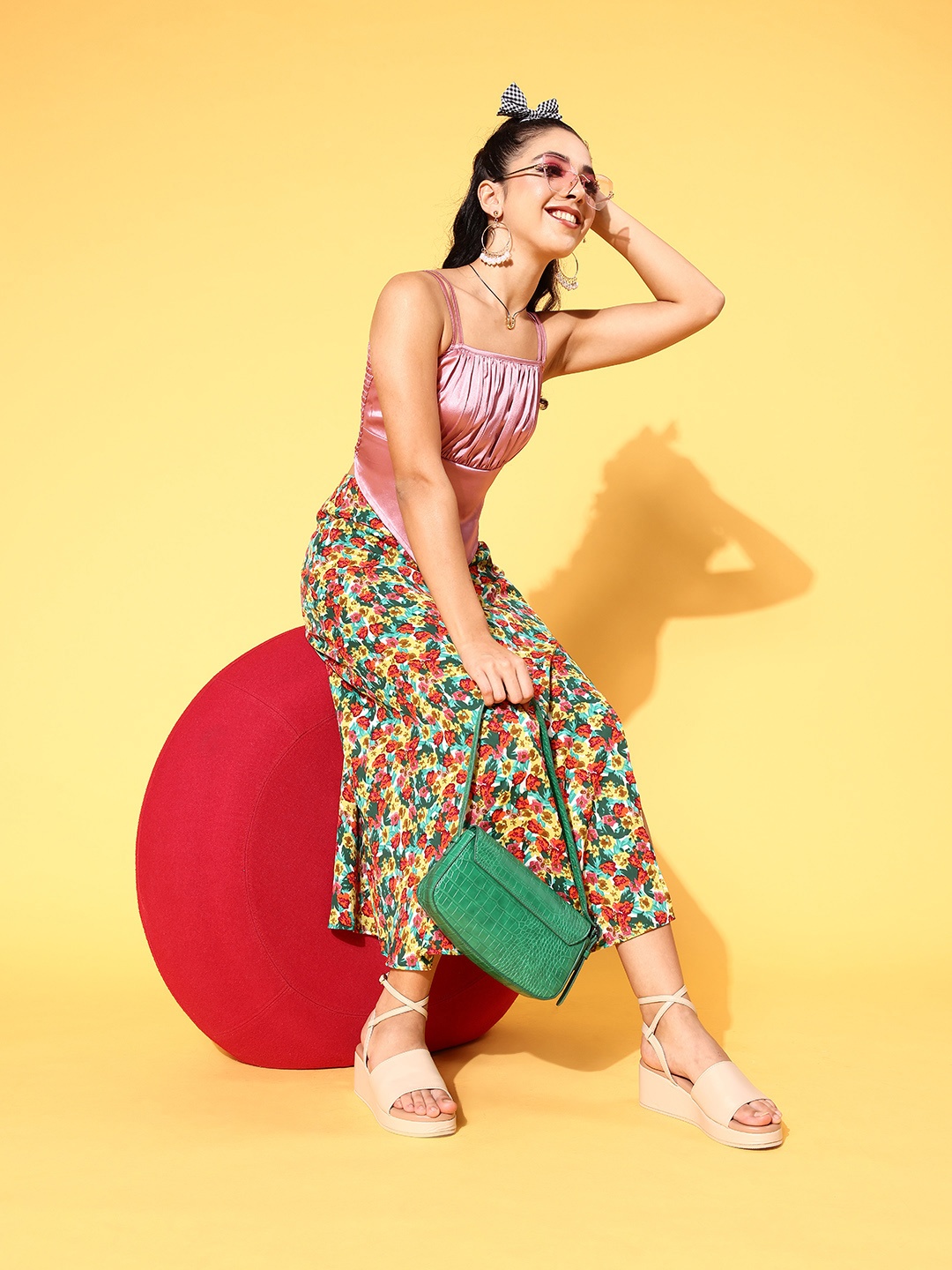 

Antheaa Pink Satin Crop Top