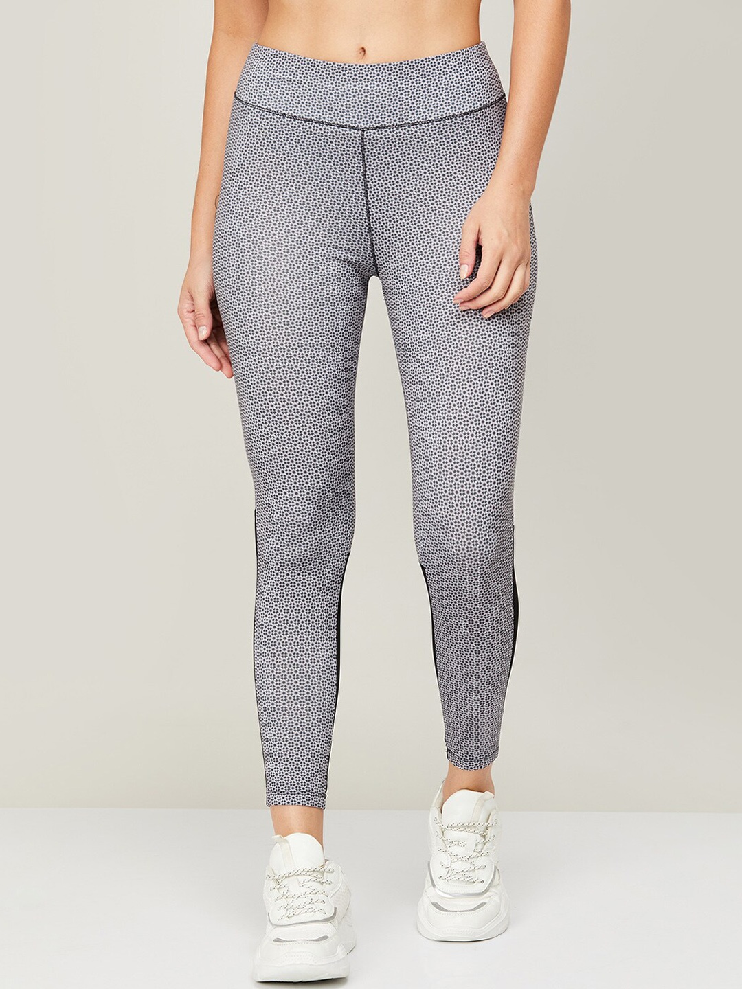 

Kappa Women Black & Grey Printed Cotton Tights