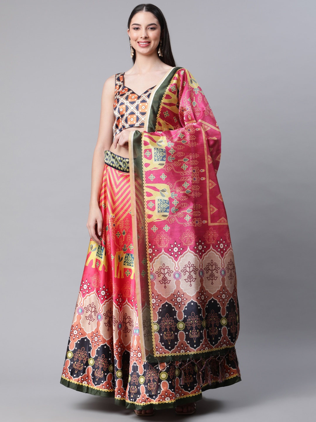 

SHUBHVASTRA Multicoloured Printed Unstitched Lehenga & Blouse With Dupatta, Multi