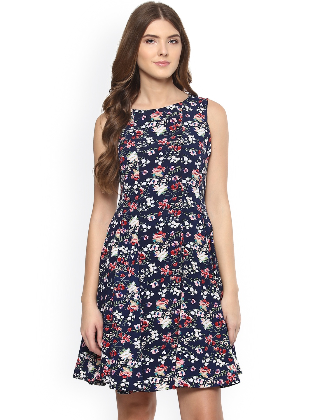 

Harpa Women Navy Printed A-Line Dress, Navy blue