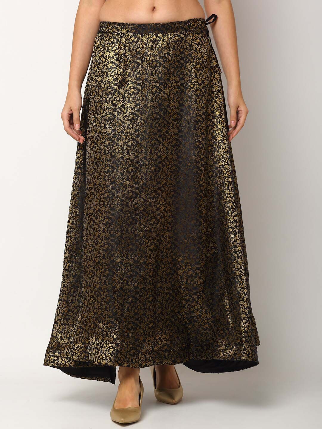 

Miaz Lifestyle Black & Gold-Coloured Self-Designed A-Line Maxi Skirt