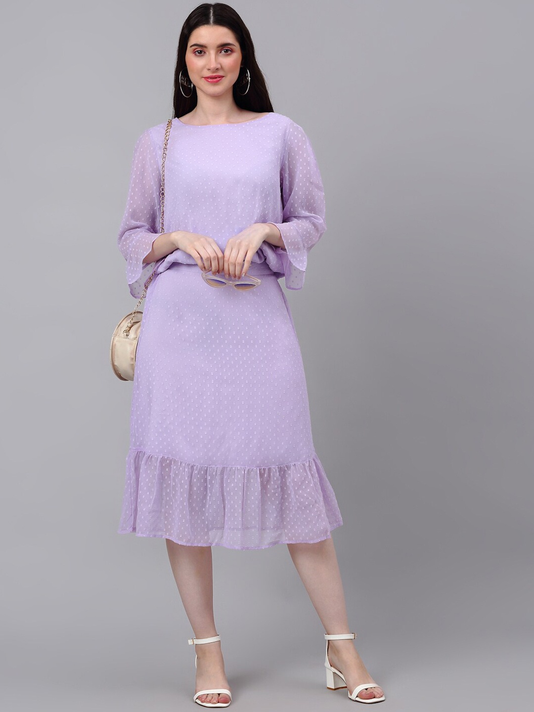 

NEUDIS Women Lavender Chiffon Self Design Top With Skirt