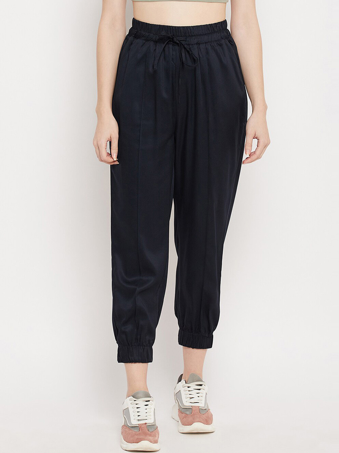 

Madame Women Navy Blue Solid Cotton Joggers
