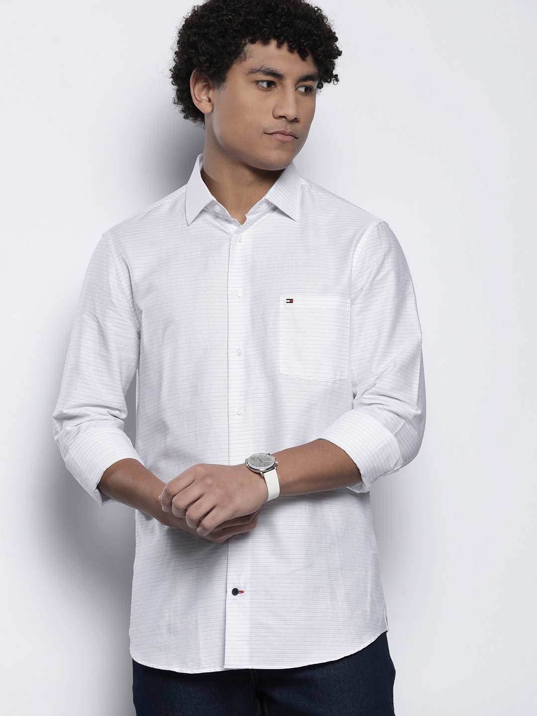 

Tommy Hilfiger Pure Cotton Striped Casual Shirt, White