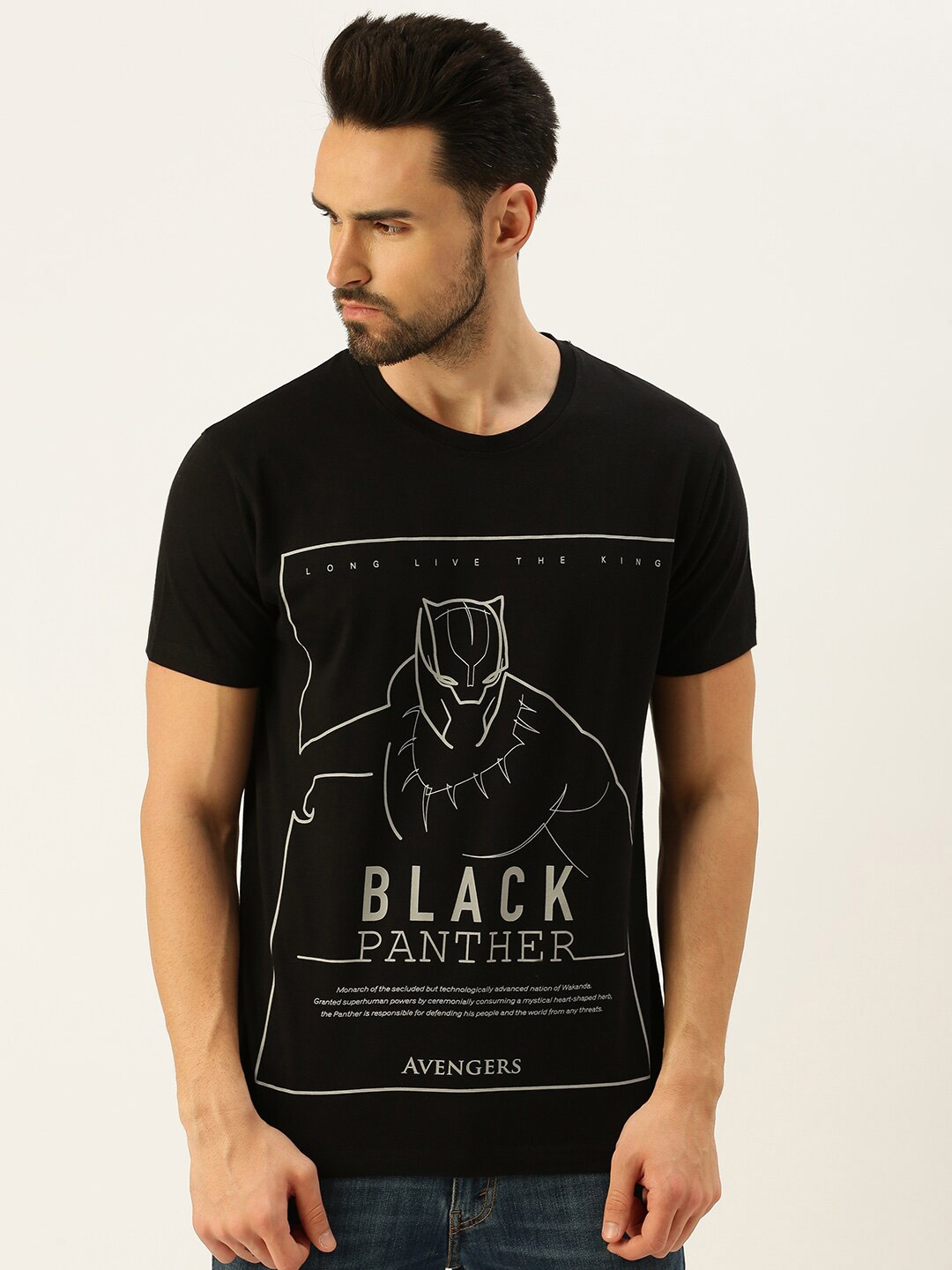 

VEIRDO Men Black Black Panther Printed T-shirt