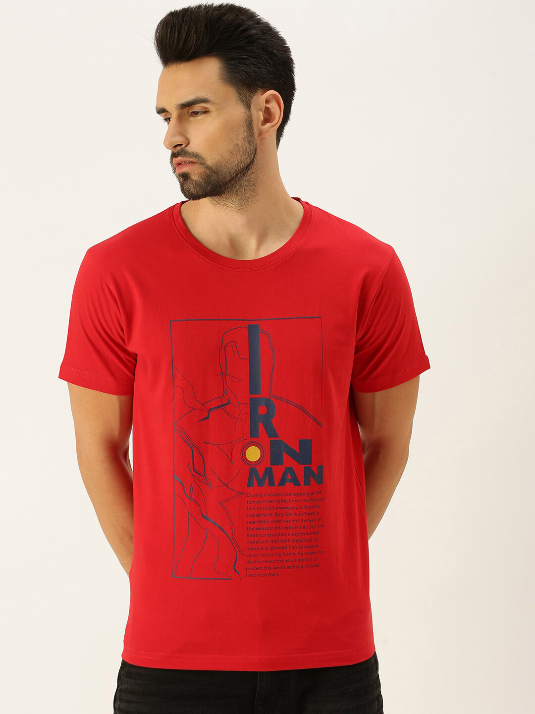 

VEIRDO Men Red Typography Iron Man Printed T-shirt