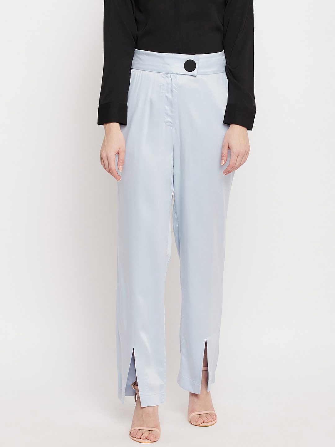 

Madame Women Blue Flared Pleated Trousers