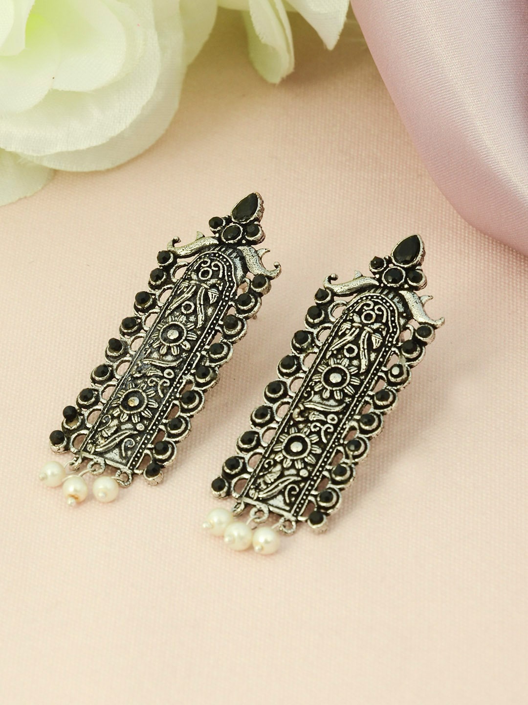 

Urmika Silver-Toned Classic Drop Earrings