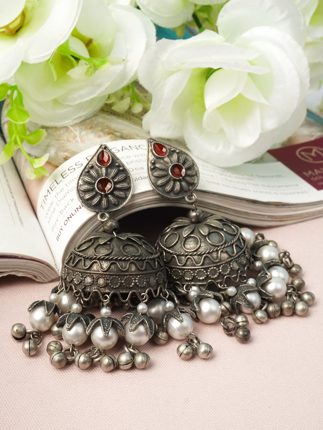 

Urmika Silver-Toned Classic Jhumkas Earrings