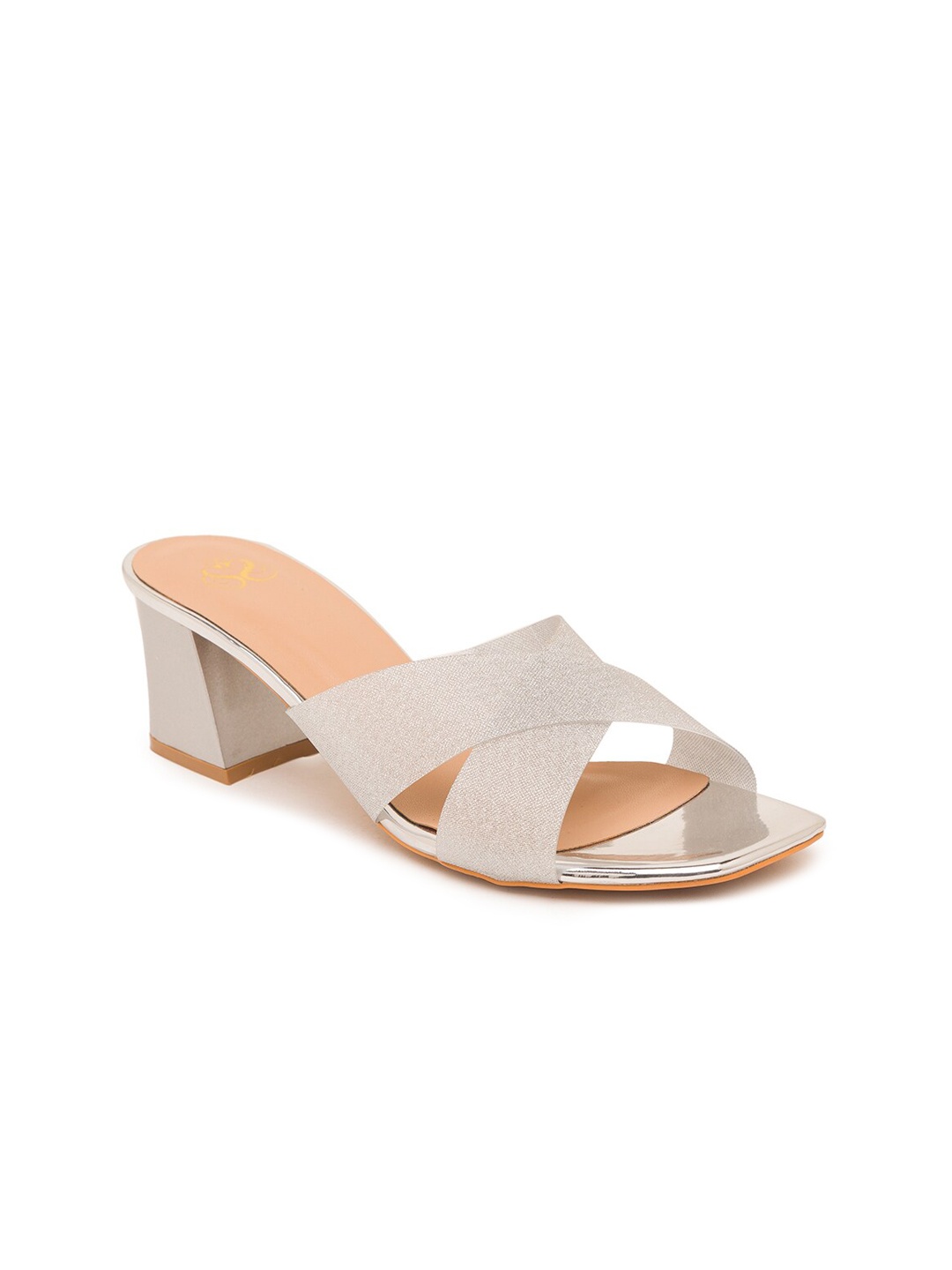 

Sole To Soul Silver-Toned Textured Block Sandals