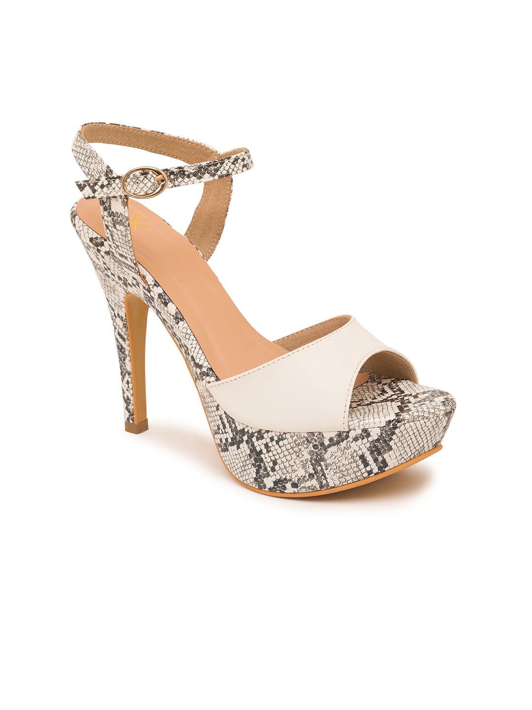 

Sole To Soul White Animal Printed High-Top Stiletto Sandals